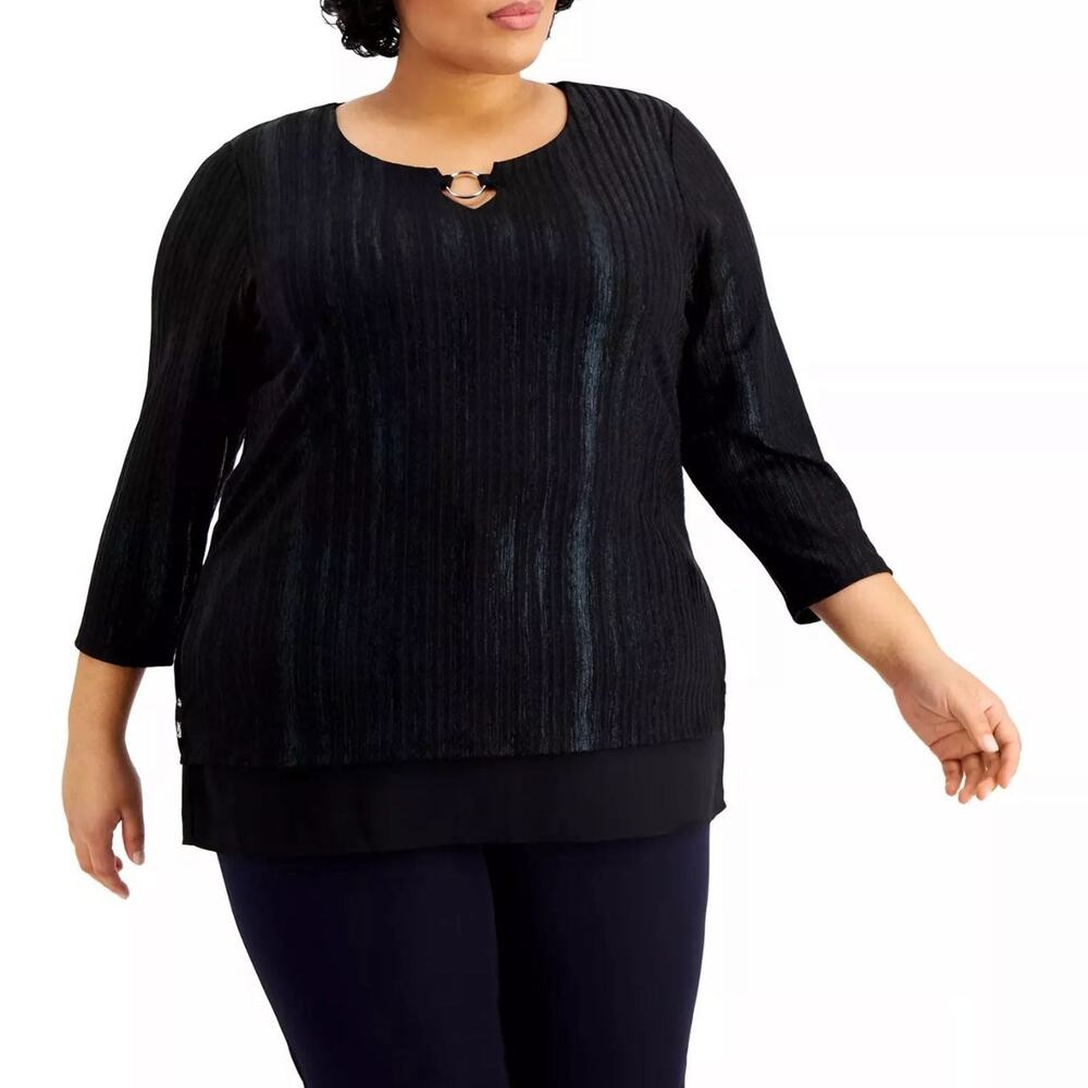 Plus Foiled Ribbed Tunic Top black size 4XL